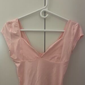 Pink V-Neck Short Sleeve Top